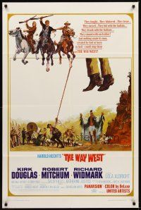 7r967 WAY WEST style B 1sh '67 Kirk Douglas, Robert Mitchum, great art of frontier justice!