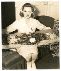 7s101 ANNE SHIRLEY 7.5x8.75 still '30s close up smiling with flower arrangement by Mal Bulloch!
