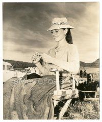 7s111 AUDREY HEPBURN 7.5x9.25 still '50s great candid image knitting in her chair on the set!