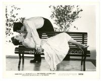 7s114 AUTUMN LEAVES 8x10 still '56 c/u of Cliff Robertson about to kiss Joan Crawford on bench!
