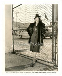 7s184 CAROL BRUCE 8x10 still '41 full-length smiling portrait wearing fur coat & hat by fence!