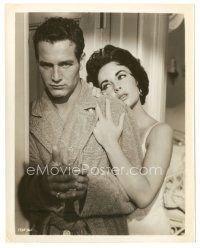 7s190 CAT ON A HOT TIN ROOF 8x10 still '58 c/u of alcoholic Paul Newman held by Elizabeth Taylor!
