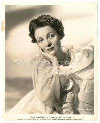 7s533 LOUISE CAMPBELL 8x10 still '38 c/u seated portrait wearing pretty lace-trimmed dress!