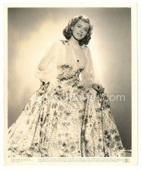 7s587 MARTHA SCOTT 8x10 still '40s standing full-length in beautiful flower print dress!