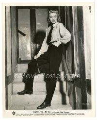 7s687 PATRICIA NEAL 8x10 still '50s full-length wearing slacks & tie and holding riding crop!