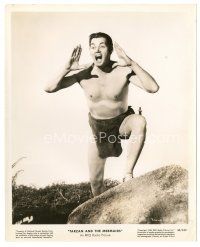 7s872 TARZAN & THE MERMAIDS 8x10 still '48 c/u of Johnny Weissmuller doing his famous jungle call!