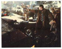 7s025 BLADE RUNNER color 8x10 still '82 Harrison Ford in street pointing gun, Ridley Scott classic!