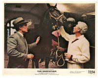7s035 GODFATHER color 8x10 still '72 John Marley shows prize race horse to Robert Duvall!