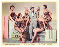 7s040 GUYS & DOLLS color 8x10 still '55 great image of Marlon Brando surrounded by sexy showgirls!