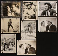 7t076 LOT OF 8 RANDOLPH SCOTT STILLS & SWISS LOBBY CARD '40s-50s great images of the cowboy star!