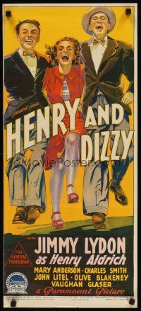7w651 HENRY & DIZZY Aust daybill '42 Richardson Studio art of Jimmy Lydon as Aldrich & friends!