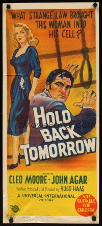7w657 HOLD BACK TOMORROW Aust daybill '55 what brought sexy Cleo Moore into John Agar's cell!