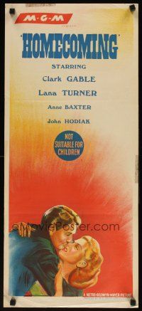 7w658 HOMECOMING stock Aust daybill '48 Clark Gable & Lana Turner, Anne Baxter, romantic art!