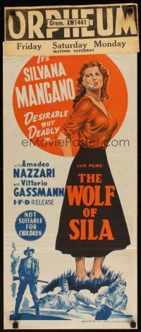 7w675 LURE OF THE SILA Aust daybill '49 sexy Silvana Mangano, more alluring & dangerous than ever!