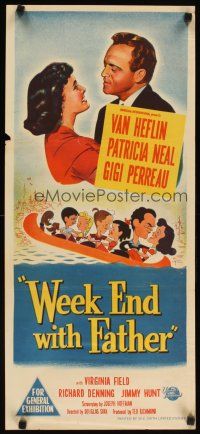 7w777 WEEK END WITH FATHER Aust daybill '51 wacky art of Van Heflin & Patricia Neal in canoe!