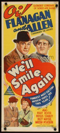 7w779 WE'LL SMILE AGAIN Aust daybill '42 Flanagan & Allen, craziest comedians of screen & radio!