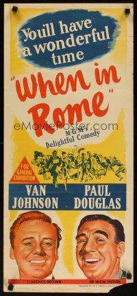 7w783 WHEN IN ROME Aust daybill '52 great smiling portrait art of Van Johnson & Paul Douglas!