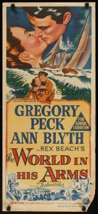 7w789 WORLD IN HIS ARMS Aust daybill '52 Gregory Peck, Ann Blyth, from Rex Beach novel!