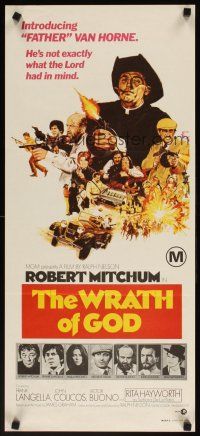 7w792 WRATH OF GOD Aust daybill '72 priest Robert Mitchum, not exactly what the Lord had in mind!