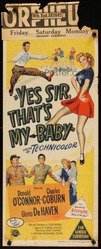 7w795 YES SIR THAT'S MY BABY Aust daybill '49 college comedy, art of Donald O'Connor, De Haven!