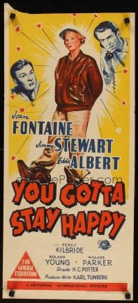 7w796 YOU GOTTA STAY HAPPY Aust daybill '48 Joan Fontaine with Eddie Albert & James Stewart!