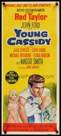 7w798 YOUNG CASSIDY Aust daybill '65 John Ford, bellowing, brawling, womanizing Rod Taylor!