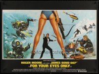 7w320 FOR YOUR EYES ONLY British quad '81 Bysouth art of Roger Moore as Bond 007 & sexy legs!