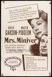 7w008 MRS. MINIVER Canadian 1sh R71 Greer Garson, Walter Pidgeon, directed by William Wyler!