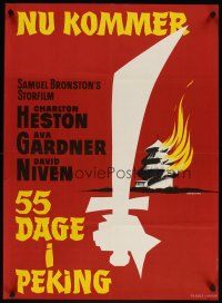 7w536 55 DAYS AT PEKING Danish '63 Charlton Heston, Ava Gardner & David Niven, Stevenov art!
