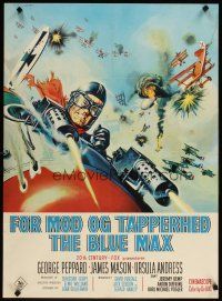 7w548 BLUE MAX Danish '66 great artwork of WWI fighter pilot George Peppard in airplane!