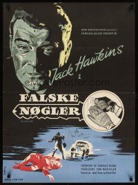 7w623 THIRD KEY Danish '56 cool art of Jack Hawkins by Stilling, The Long Arm!