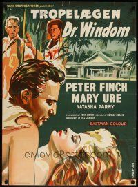 7w634 WINDOM'S WAY Danish '58 romantic artwork of Peter Finch & Mary Ure in the jungle!