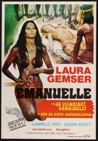 7w196 EMANUELLE & THE LAST CANNIBALS Finnish '77 artwork of super-sexy Laura Gemser!