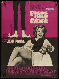 7w375 BAREFOOT IN THE PARK French 23x32 '67 art & image of Redford's feet & sexy Jane Fonda!