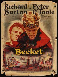 7w376 BECKET French 23x32 '64 Richard Burton in the title role, Peter O'Toole, Landi artwork!