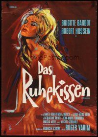 7w052 LOVE ON A PILLOW German '62 Le Repos du Guerrier, great artwork of sexy Brigitte Bardot!