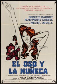7w096 BEAR & THE DOLL South American '69 great art of sexy Brigitte Bardot & teddy bear by DeRossi!