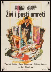7w126 LIVE & LET DIE Yugoslavian '73 art of Roger Moore as James Bond by Robert McGinnis!
