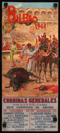 7x459 BILBAO 1944 2-sided Spanish bullfighting '44 Roberto Domingo art of toreadors & dead bull!