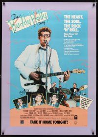 7x635 BUDDY HOLLY STORY video poster R87 image of Gary Busey performing on stage with guitar!