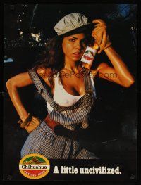 7x406 CHIHUAHUA MEXICAN BEER 20x27 advertising poster '80s sexy woman in work clothes w/cold one!
