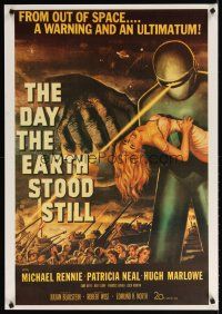 7x674 DAY THE EARTH STOOD STILL REPRO special 25x36 '90s classic art of Gort holding Patricia Neal!