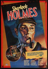 7x665 SHERLOCK HOLMES video poster '88 great art of Basil Rathbone as most famous sleuth!