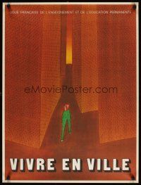 7x292 VIVRE EN VILLE 23x31 French poster 1971 Jean-Michel Folon art of man & buildings!