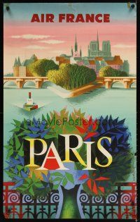7x195 AIR FRANCE PARIS French travel poster '57 colorful Jacques Nathan-Garamond art of city!