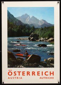 7x158 AUSTRIA Austrian travel poster '60s cool image of kayakers on river in Steiermark!