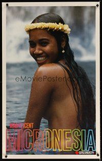 7x114 CONTINENTAL AIR MICRONESIA travel poster '70s cool image of sexy topless native!