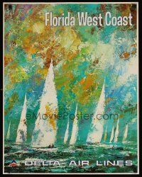 7x117 DELTA AIR LINES FLORIDA WEST COAST travel poster '70s Jack Laycox artwork of sailboats!