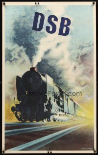 7x096 DSB Danish travel poster '50 Aage Rasmussen artwork of locomotive & train!