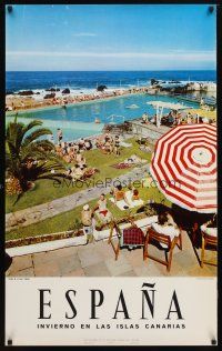 7x241 ESPANA Spanish travel poster '60s tourists lounging around pool, Puerto de la Cruz!